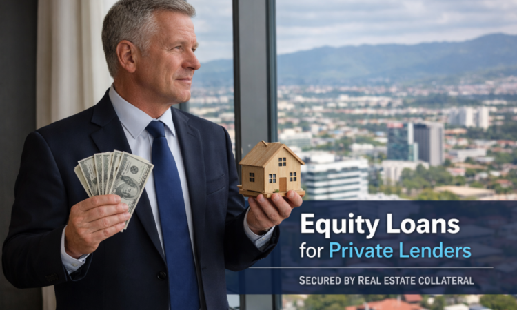 Private lender holding cash and a house model while reviewing a real estate investment decision in Costa Rica.