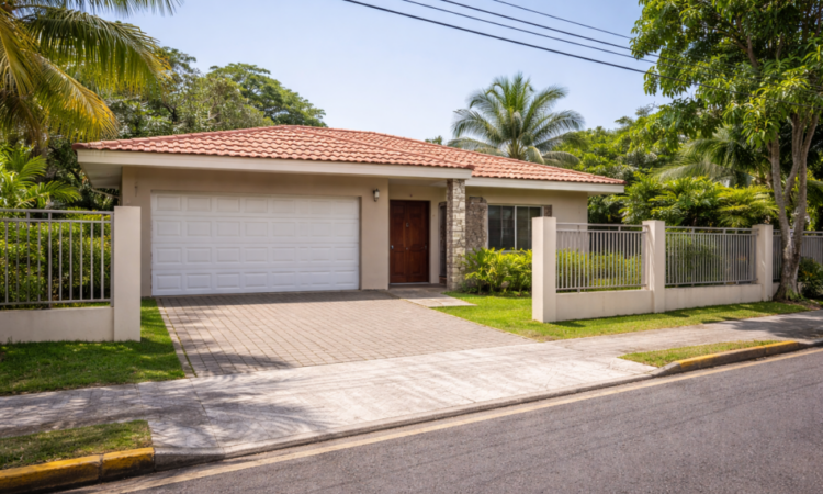 Modest residential home in Costa Rica with visible street and driveway access
