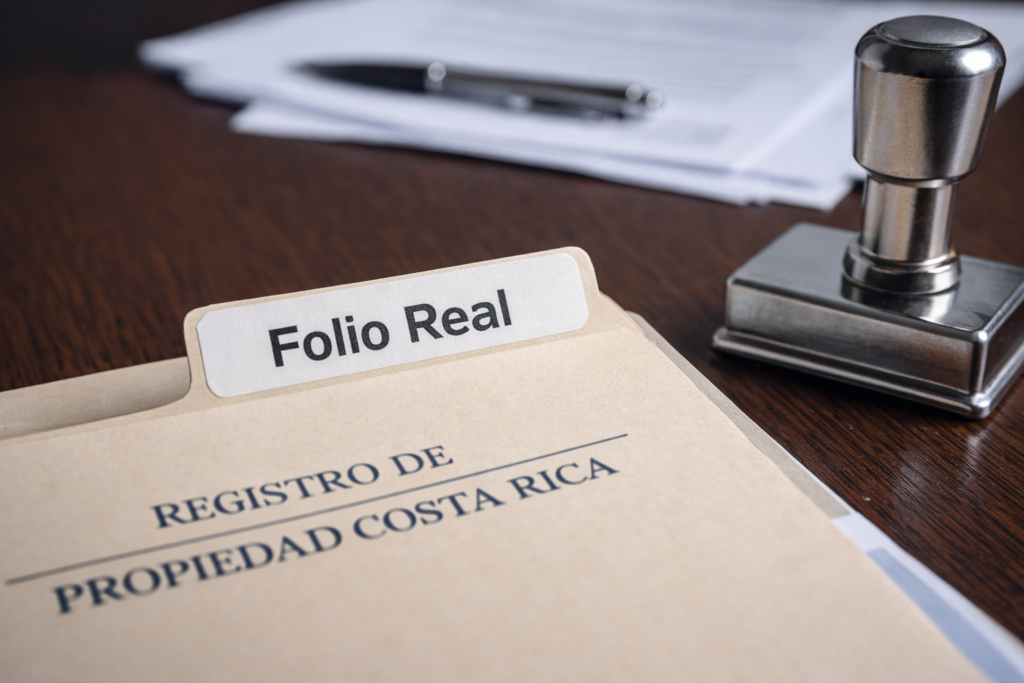 Costa Rica property registry folder labeled Folio Real used in secured lending