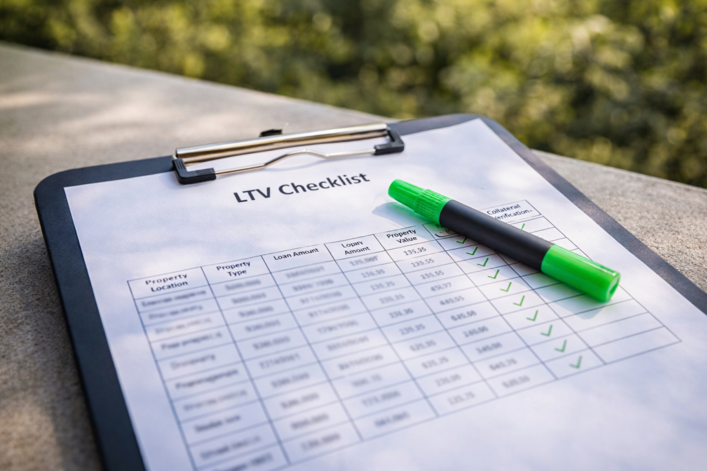 Loan-to-value checklist used in real estate secured underwriting