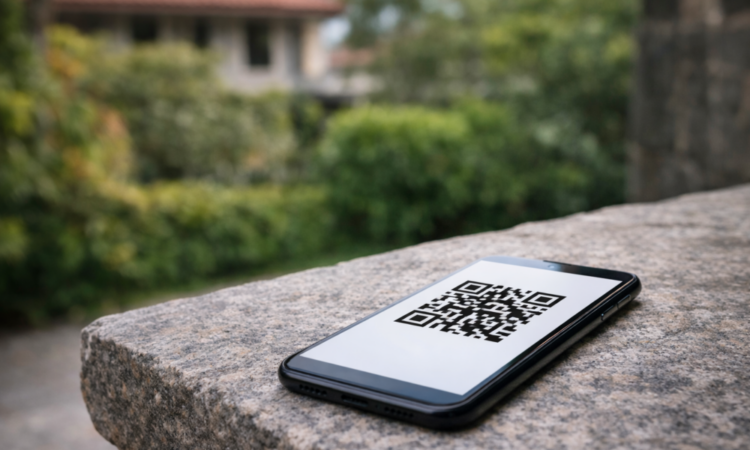 Currency exchange receipt clipped to a metal clipboard on a stone surface outdoors