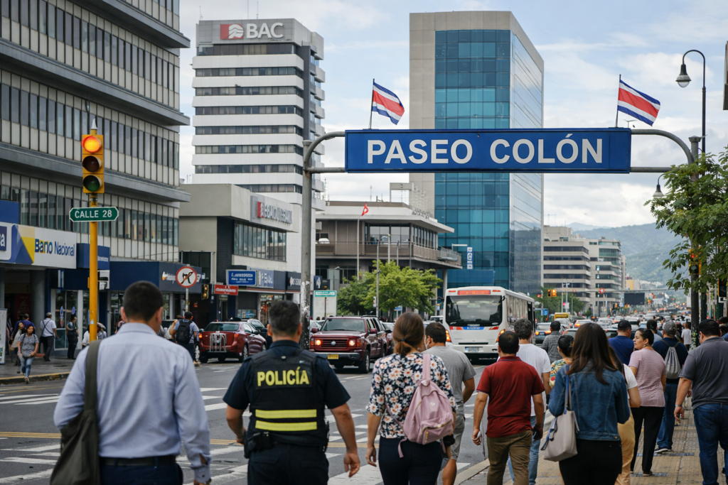 Urban business district in San José, Costa Rica along Paseo Colón