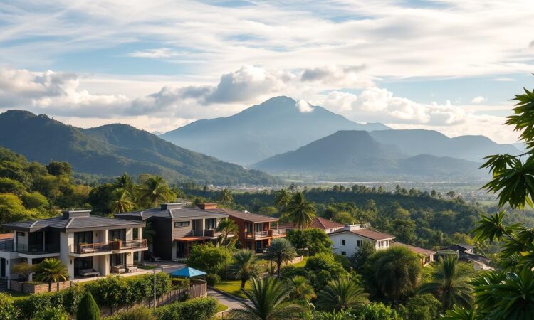 Costa Rican landscape with modern development and mountains showcasing GAP's Expert-Guided Investments in Costa Rica