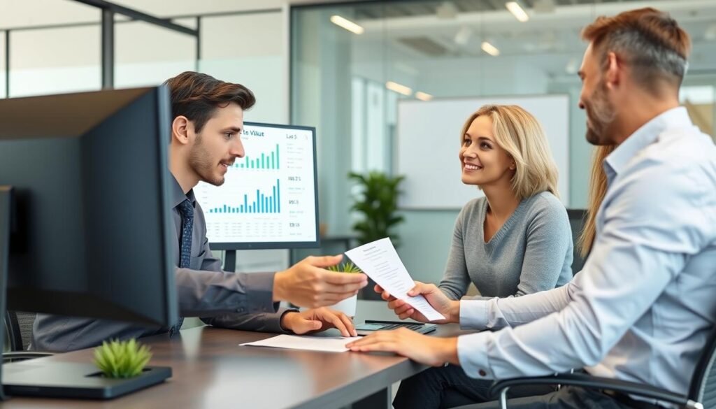 Loan officer explaining Loan-to-Value Calculator results to clients