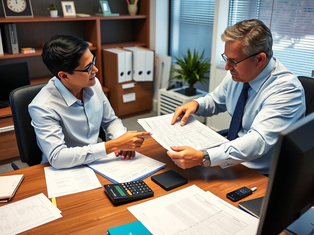 Professional accountant explaining Costa Rican tax forms to a client