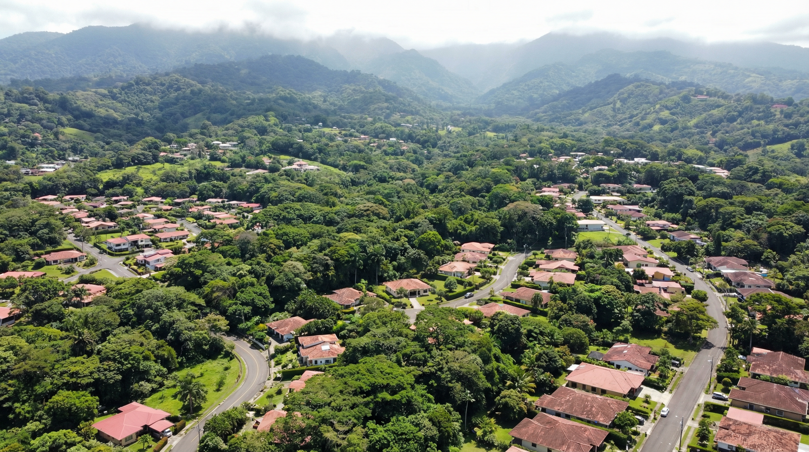 Aerial view of Costa Rica town and real estate 