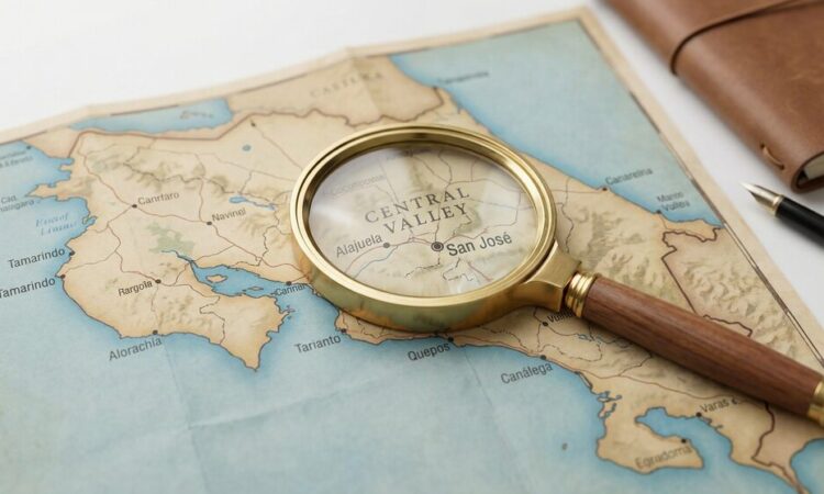 A magnifying glass examining financial documents and loan agreements.