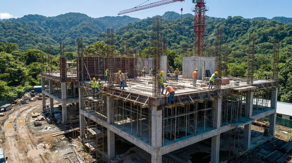 An architectural rendering of a modern, high-end construction project in Costa Rica.